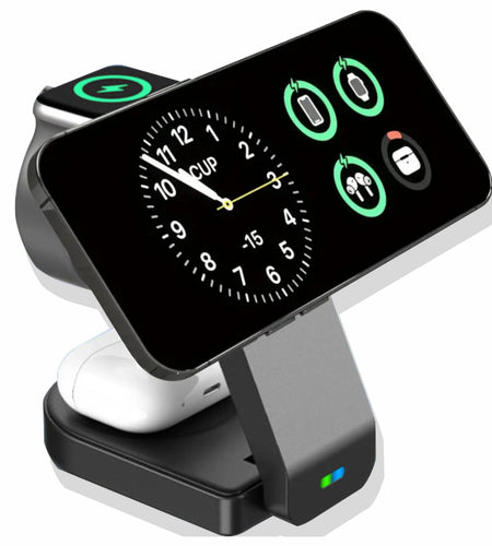 Magnetic Foldable 3 in 1 Wireless Charging Station for Apple Magsafe Charger ,15W Fast Wireless Charger Stand for Iphone 14 13 12 Series Apple Watch Airpods Multiple Devices, Adjustable Angle