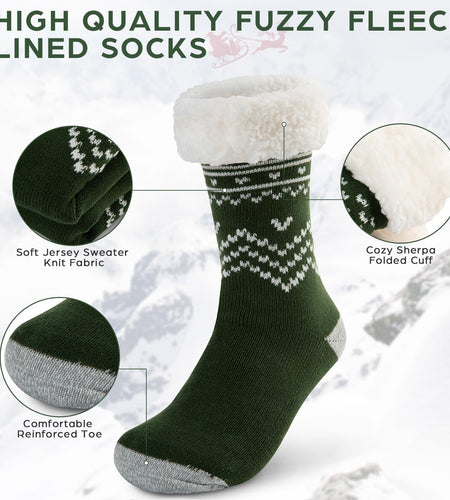 Sock Slippers for Women - 2 Pack Non Slip Socks - Fuzzy Socks Warm Socks with Grippers Sherpa Fleece Lined Thermal