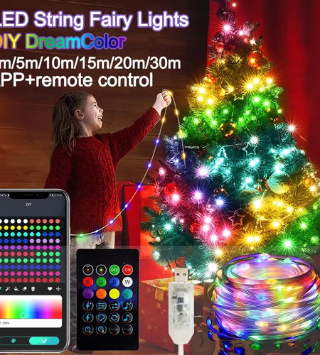 Dreamcolor Rgb Led Strip WS2812B Bluetooth Smart String Fairy Lights Christmas Garland Light Waterproof for Party Curtain Room