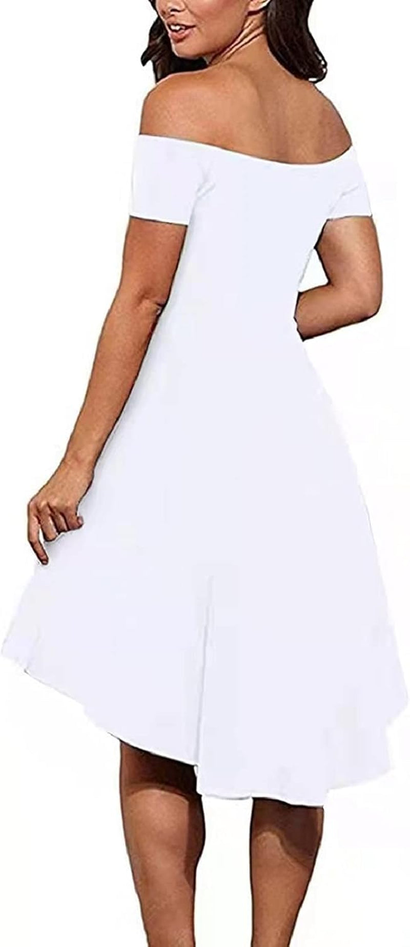 Womens off the Shoulder High Low Hem Cocktail Skater Wedding Party Teen Formal Dresses (FBA) (White, XL)