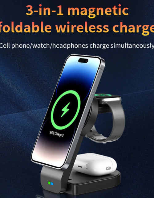 Load image into Gallery viewer, Magnetic Foldable 3 in 1 Wireless Charging Station for Apple Magsafe Charger ,15W Fast Wireless Charger Stand for Iphone 14 13 12 Series Apple Watch Airpods Multiple Devices, Adjustable Angle
