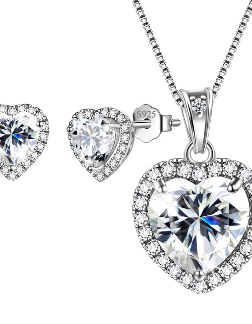 Load image into Gallery viewer, White Heart Jewelry Sets Women Diamond April Birthstone Jewelry Set Necklace Earrings 925 Sterling Silver Fine Jewelry Birthday Mother&#39;S Day Gift
