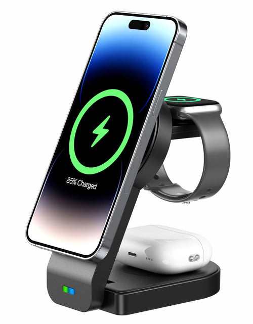 Load image into Gallery viewer, Magnetic Foldable 3 in 1 Wireless Charging Station for Apple Magsafe Charger ,15W Fast Wireless Charger Stand for Iphone 14 13 12 Series Apple Watch Airpods Multiple Devices, Adjustable Angle
