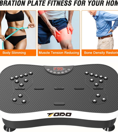 Vibration Plate Exercise Machine Whole Body Vibration Machine with Remote Control for Pain Relief, Lymphatic Drainage, Weight Loss(3 Resistance Loops/Resistance Bands)