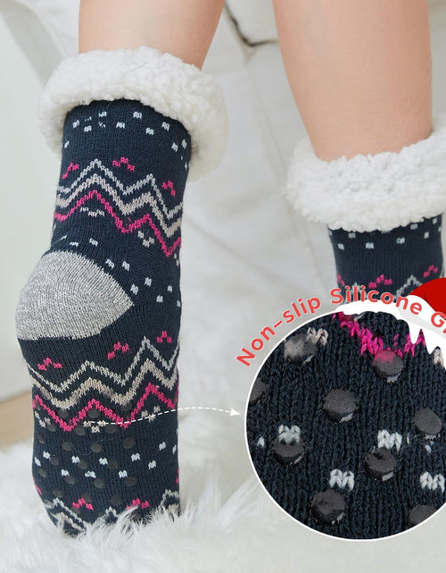 Load image into Gallery viewer, Sock Slippers for Women - 2 Pack Non Slip Socks - Fuzzy Socks Warm Socks with Grippers Sherpa Fleece Lined Thermal
