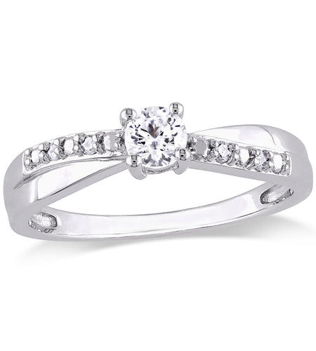 Women'S Created Sapphire Sterling Silver Engagement Ring