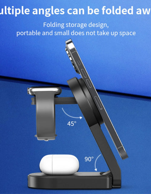 Load image into Gallery viewer, Magnetic Foldable 3 in 1 Wireless Charging Station for Apple Magsafe Charger ,15W Fast Wireless Charger Stand for Iphone 14 13 12 Series Apple Watch Airpods Multiple Devices, Adjustable Angle
