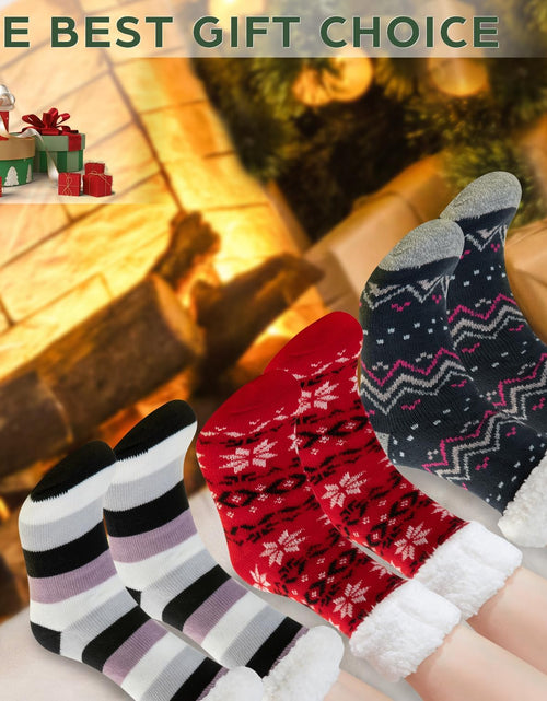 Load image into Gallery viewer, Sock Slippers for Women - 2 Pack Non Slip Socks - Fuzzy Socks Warm Socks with Grippers Sherpa Fleece Lined Thermal
