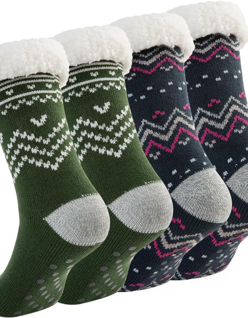 Load image into Gallery viewer, Sock Slippers for Women - 2 Pack Non Slip Socks - Fuzzy Socks Warm Socks with Grippers Sherpa Fleece Lined Thermal
