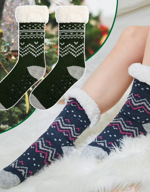 Load image into Gallery viewer, Sock Slippers for Women - 2 Pack Non Slip Socks - Fuzzy Socks Warm Socks with Grippers Sherpa Fleece Lined Thermal
