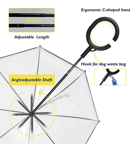 Dog Umbrella, Clear Pet Umbrella Flexible Handle Umbrella for Dog with Rope for Small Pets