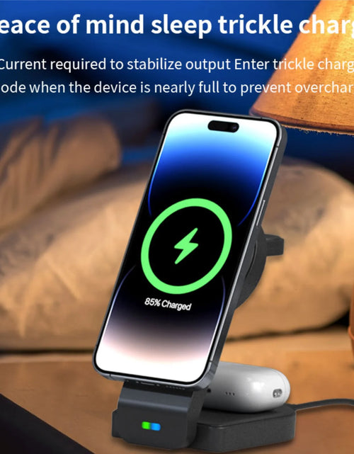 Load image into Gallery viewer, Magnetic Foldable 3 in 1 Wireless Charging Station for Apple Magsafe Charger ,15W Fast Wireless Charger Stand for Iphone 14 13 12 Series Apple Watch Airpods Multiple Devices, Adjustable Angle
