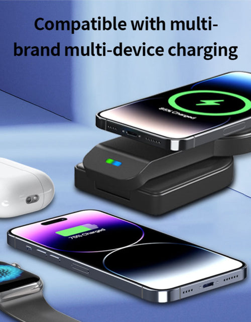 Load image into Gallery viewer, Magnetic Foldable 3 in 1 Wireless Charging Station for Apple Magsafe Charger ,15W Fast Wireless Charger Stand for Iphone 14 13 12 Series Apple Watch Airpods Multiple Devices, Adjustable Angle
