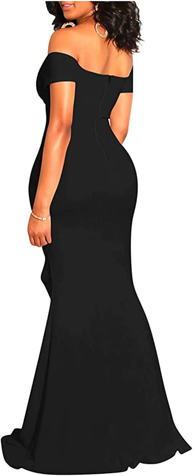 Womens Off-Shoulder Long Maxi Formal Party Dress Strapless Casual Side Split Teen Dresses Black