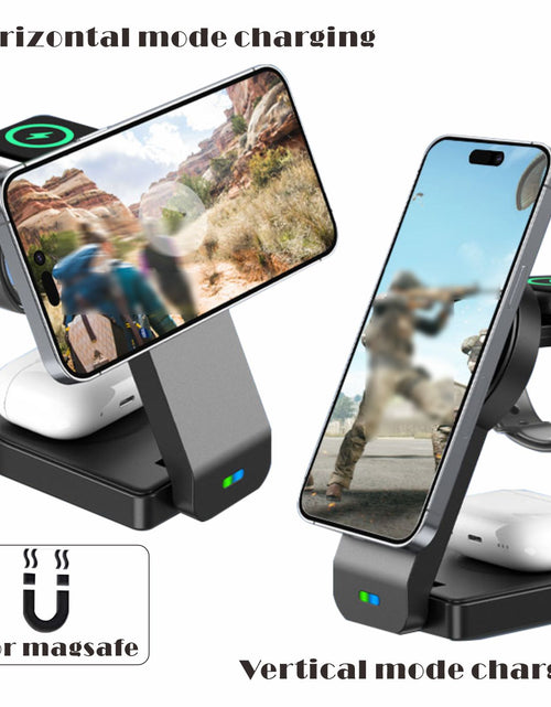 Load image into Gallery viewer, Magnetic Foldable 3 in 1 Wireless Charging Station for Apple Magsafe Charger ,15W Fast Wireless Charger Stand for Iphone 14 13 12 Series Apple Watch Airpods Multiple Devices, Adjustable Angle

